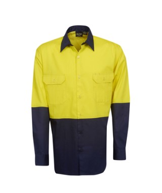 Blue Whale Hi Vis L/S Cotton Twill Shirt SP-(25 Unit minimum):Yellow/Navy